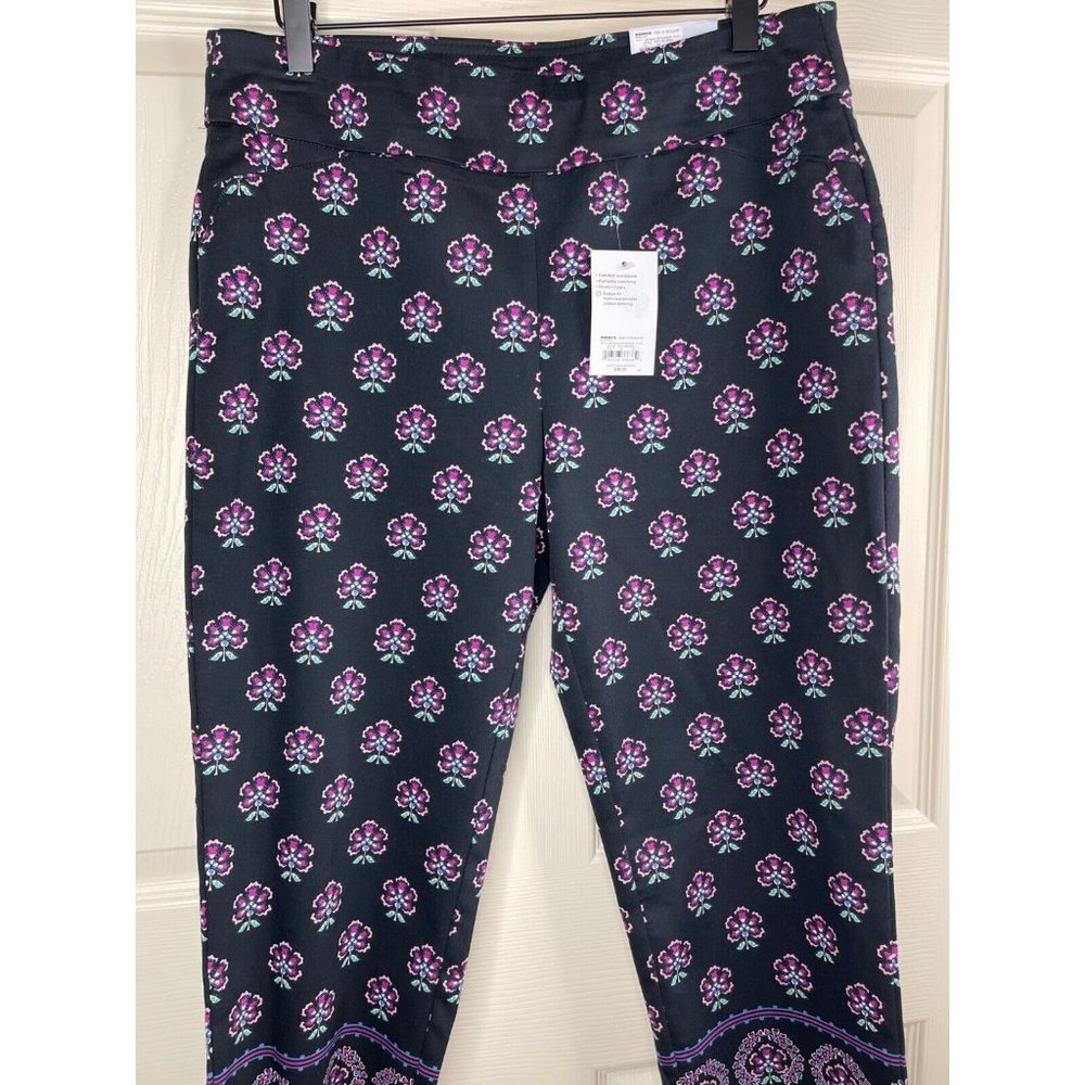 Croft Barrow Capri Pants Stretch Black Purple NWT Women Size Ten 10 Straight Leg - Picture 3 of 9